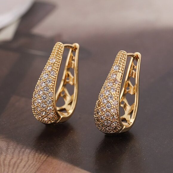 Hoop Earrings, Cubic Zirconia Minimalist Trendy Elegant Hoop Earrings - Picture 1 of 3